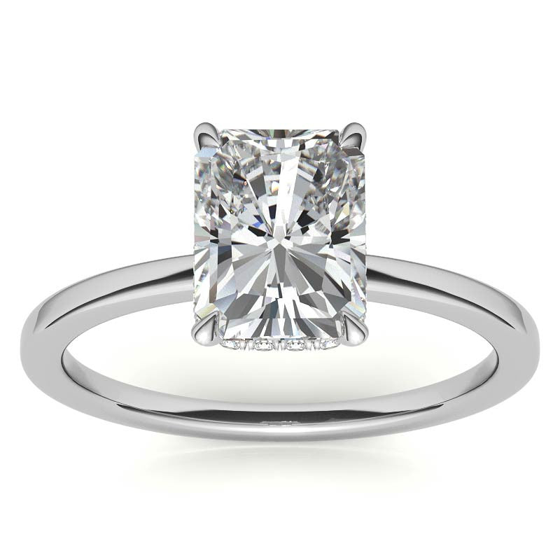 Diamond Collar 4-Prong Emerald / Radiant Moissanite Engagement Ring