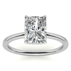 Diamond Collar 4-Prong Emerald / Radiant Moissanite Engagement Ring