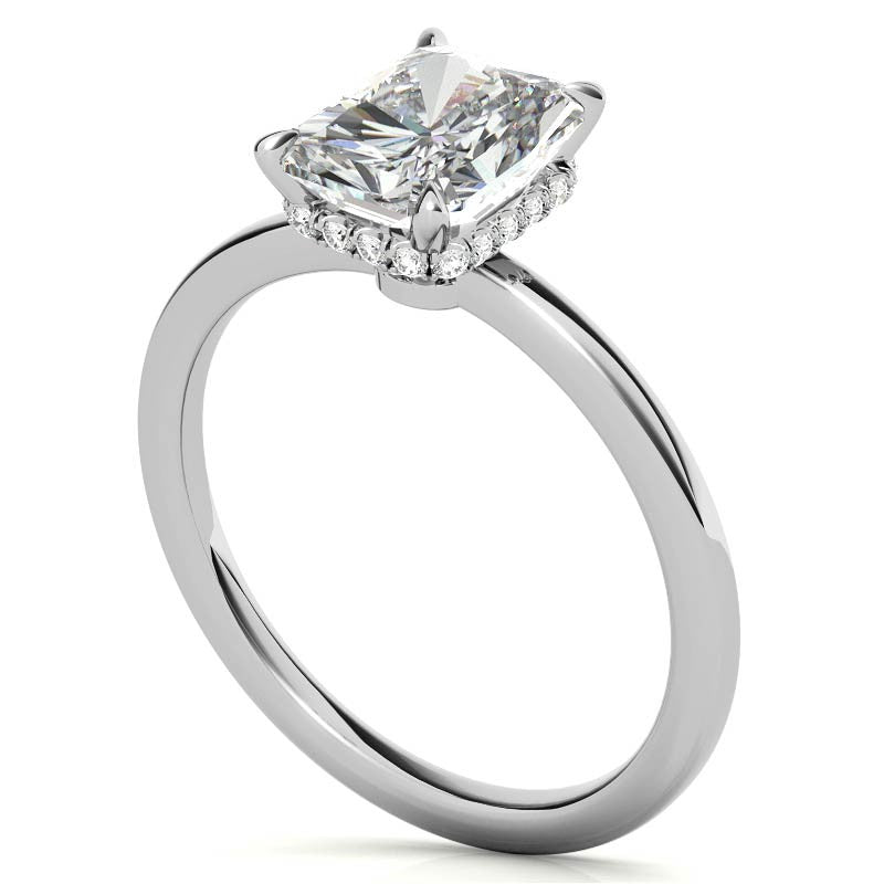 Diamond Collar 4-Prong Emerald / Radiant Moissanite Engagement Ring