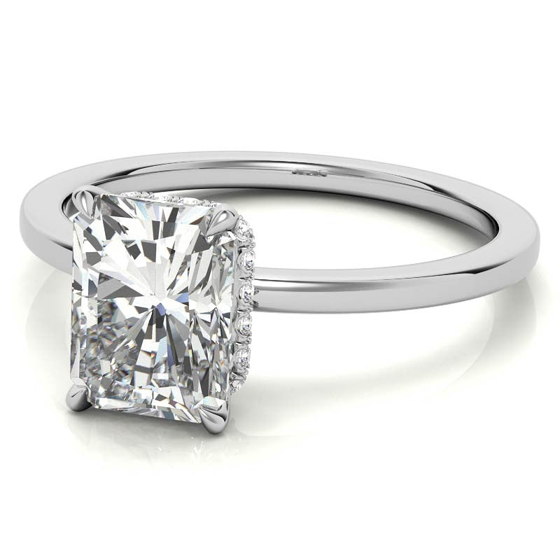 Diamond Collar 4-Prong Emerald / Radiant Moissanite Engagement Ring