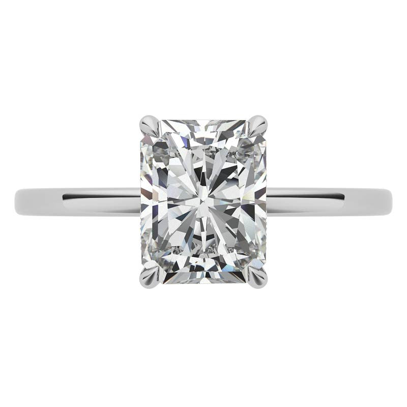 Diamond Collar 4-Prong Emerald / Radiant Moissanite Engagement Ring