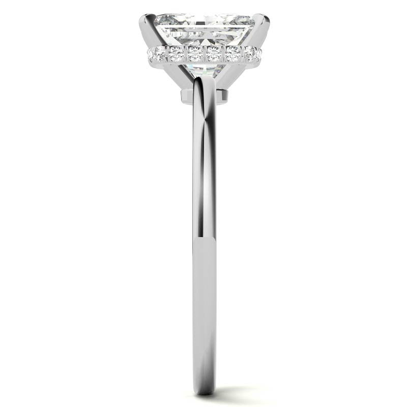 Diamond Collar 4-Prong Emerald / Radiant Moissanite Engagement Ring