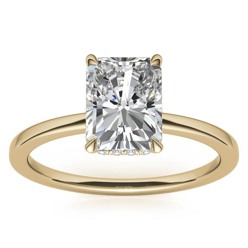 Diamond Collar 4-Prong Emerald / Radiant Moissanite Engagement Ring