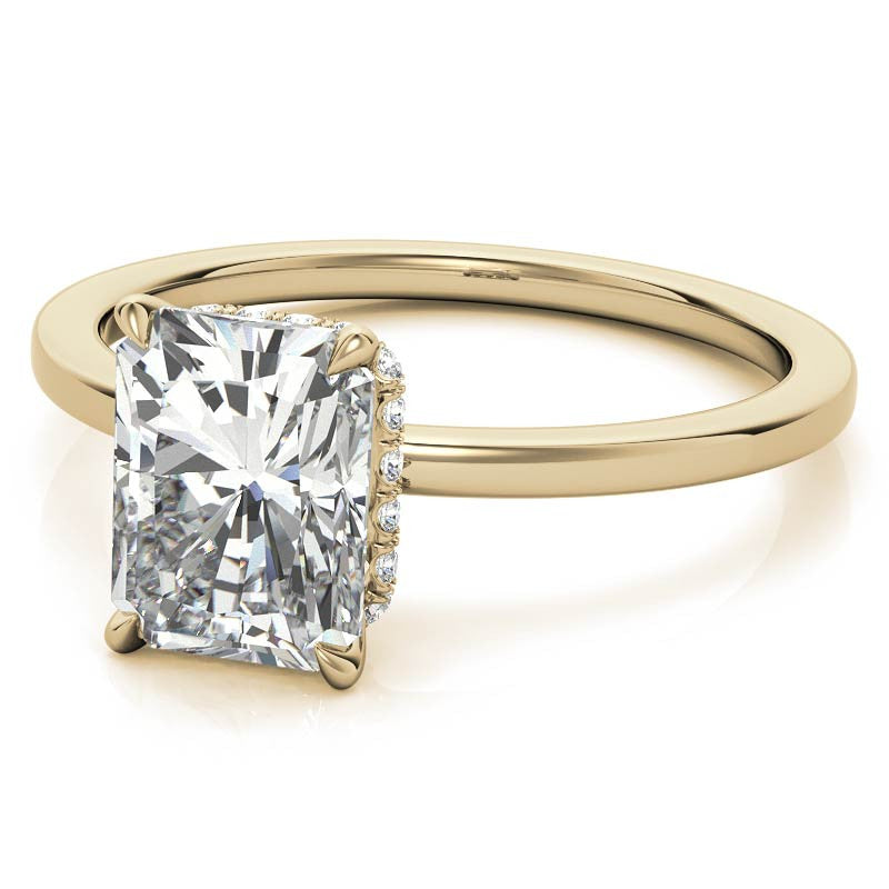 Diamond Collar 4-Prong Emerald / Radiant Moissanite Engagement Ring