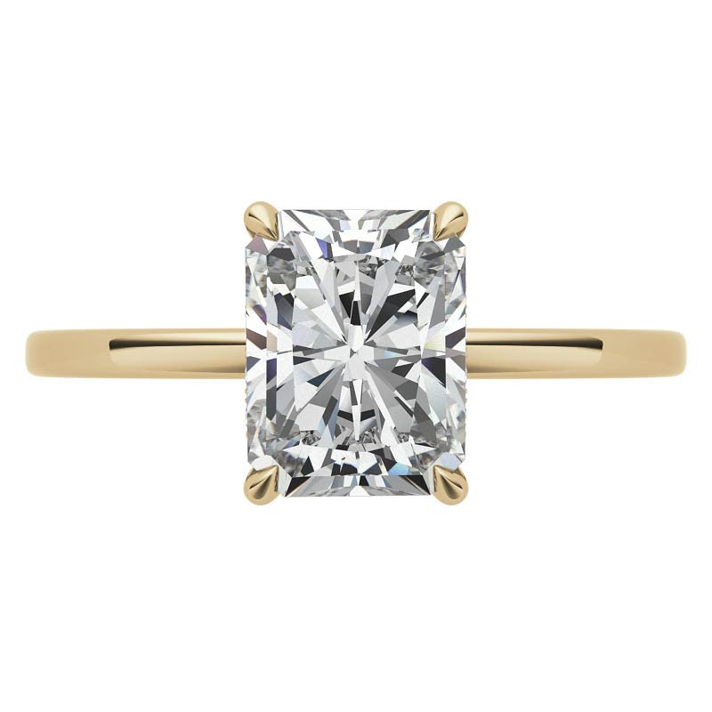 Diamond Collar 4-Prong Emerald / Radiant Moissanite Engagement Ring