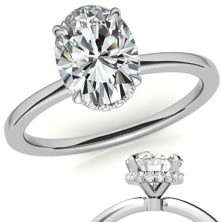 Diamond Collar 4-Prong Oval Moissanite Engagement Ring
