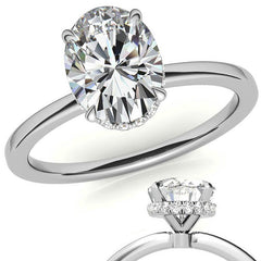 Diamond Collar 4-Prong Oval Moissanite Engagement Ring