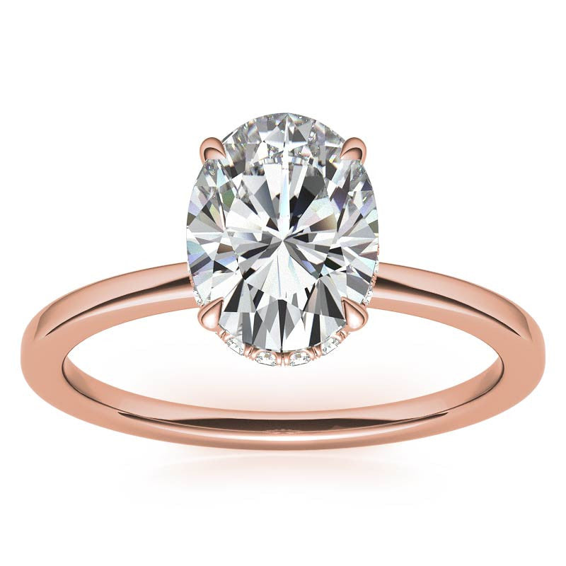 Diamond Collar 4-Prong Oval Moissanite Engagement Ring