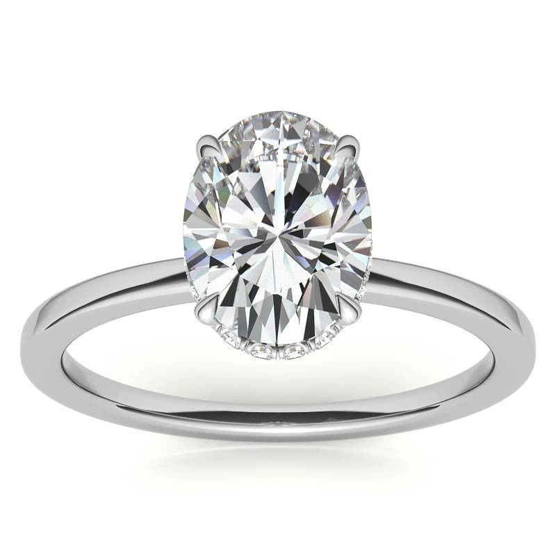 Diamond Collar 4-Prong Oval Moissanite Engagement Ring