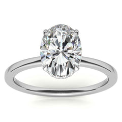 Diamond Collar 4-Prong Oval Moissanite Engagement Ring