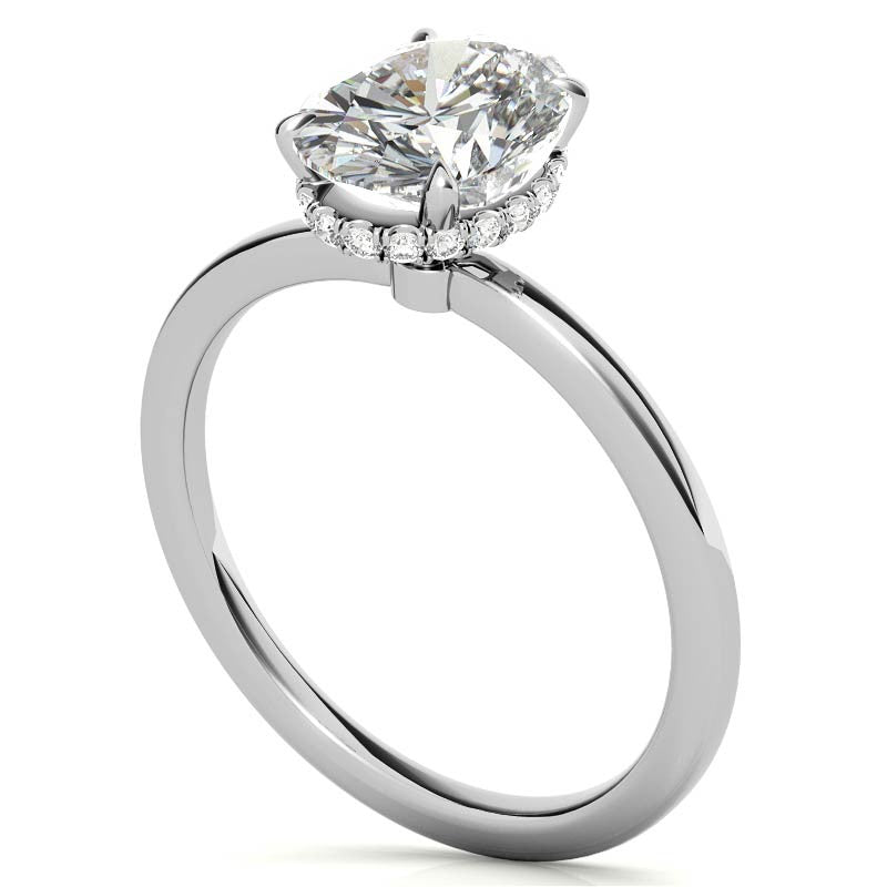 Diamond Collar 4-Prong Oval Moissanite Engagement Ring