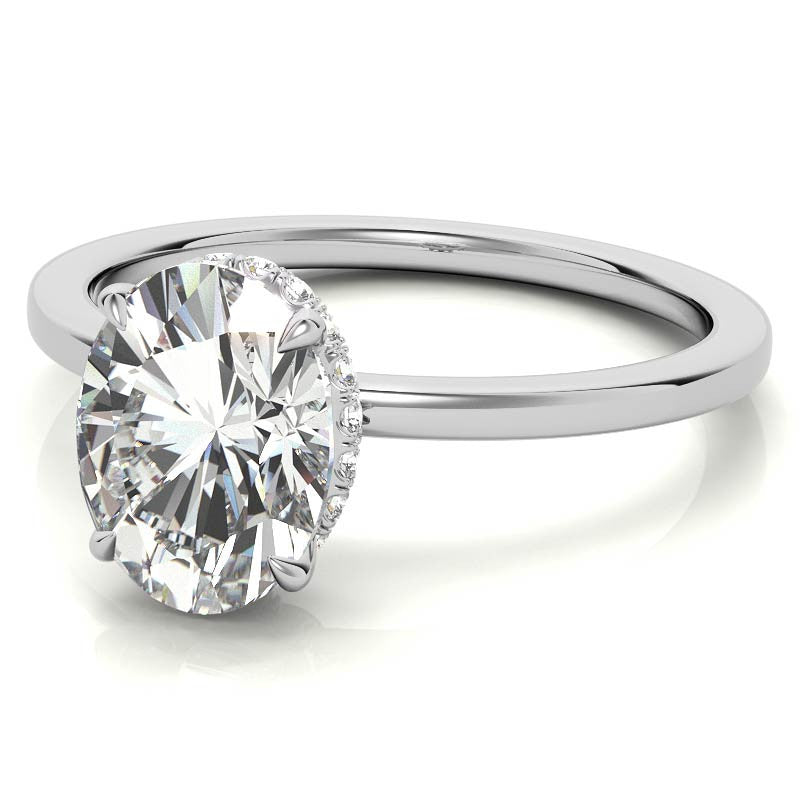 Diamond Collar 4-Prong Oval Moissanite Engagement Ring