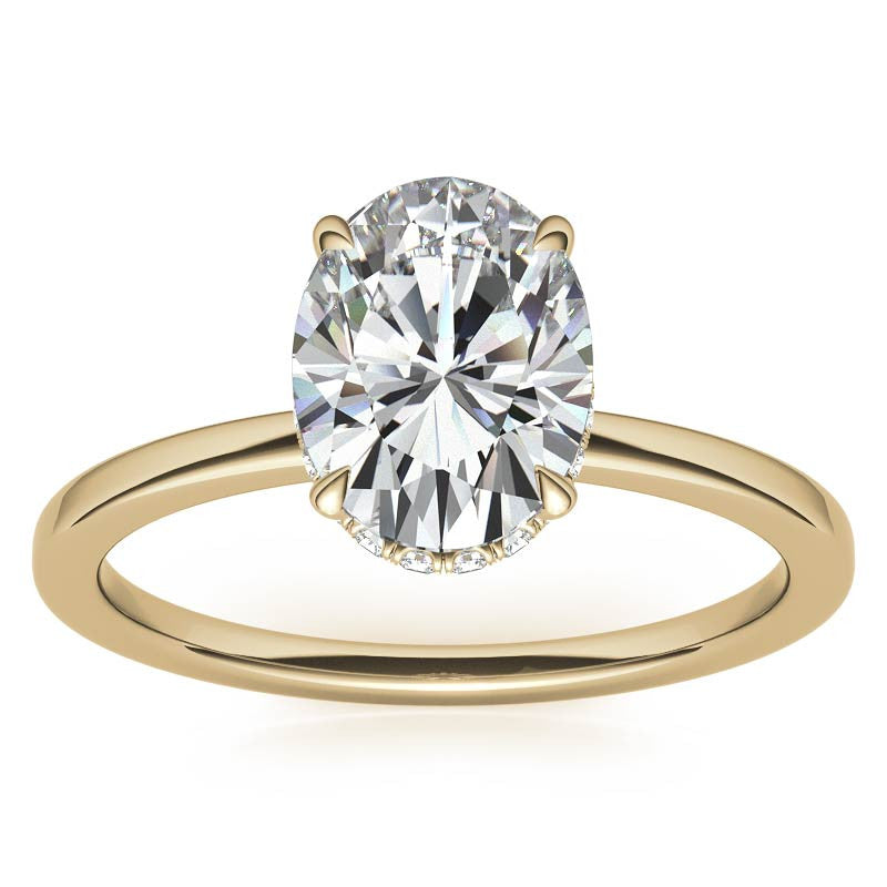 Diamond Collar 4-Prong Oval Moissanite Engagement Ring