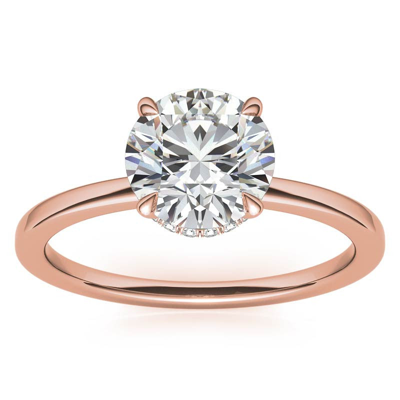 Diamond Collar 4-Prong Round Brilliant Moissanite Engagement Ring