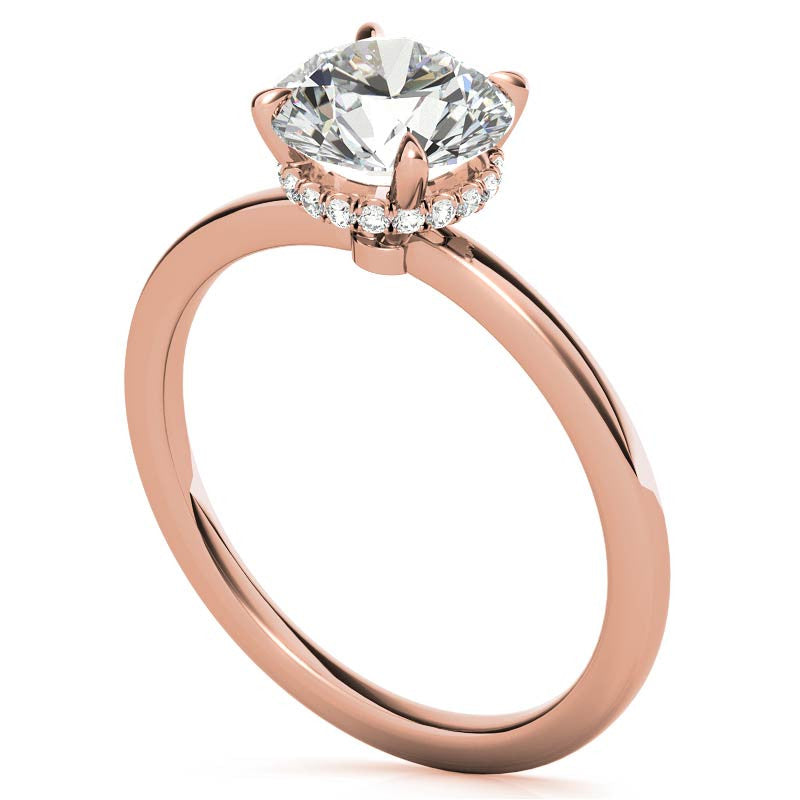 Diamond Collar 4-Prong Round Brilliant Moissanite Engagement Ring