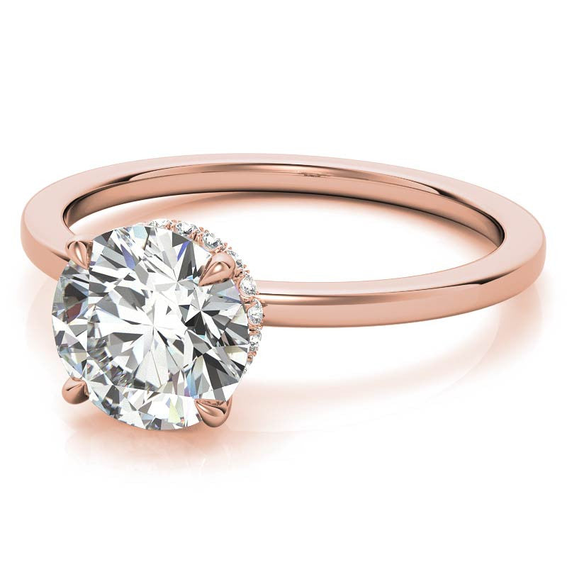 Diamond Collar 4-Prong Round Brilliant Moissanite Engagement Ring