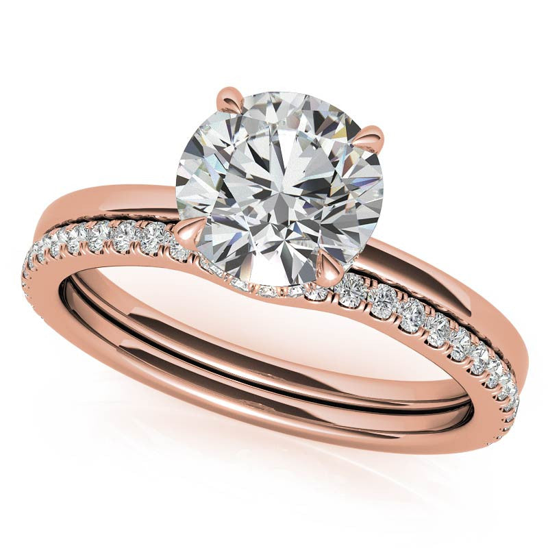 Diamond Collar 4-Prong Round Brilliant Moissanite Engagement Ring