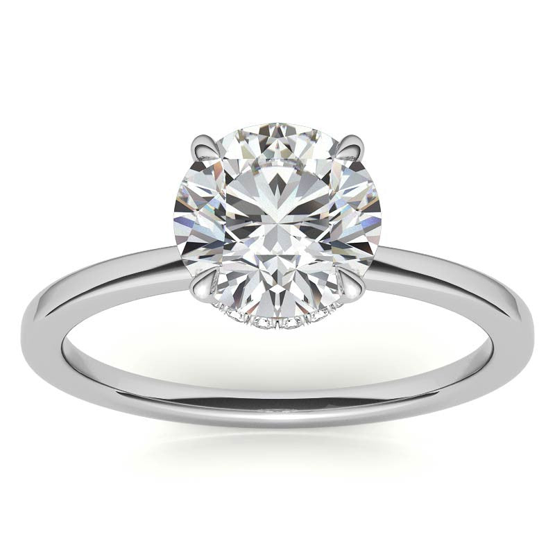 Diamond Collar 4-Prong Round Brilliant Moissanite Engagement Ring