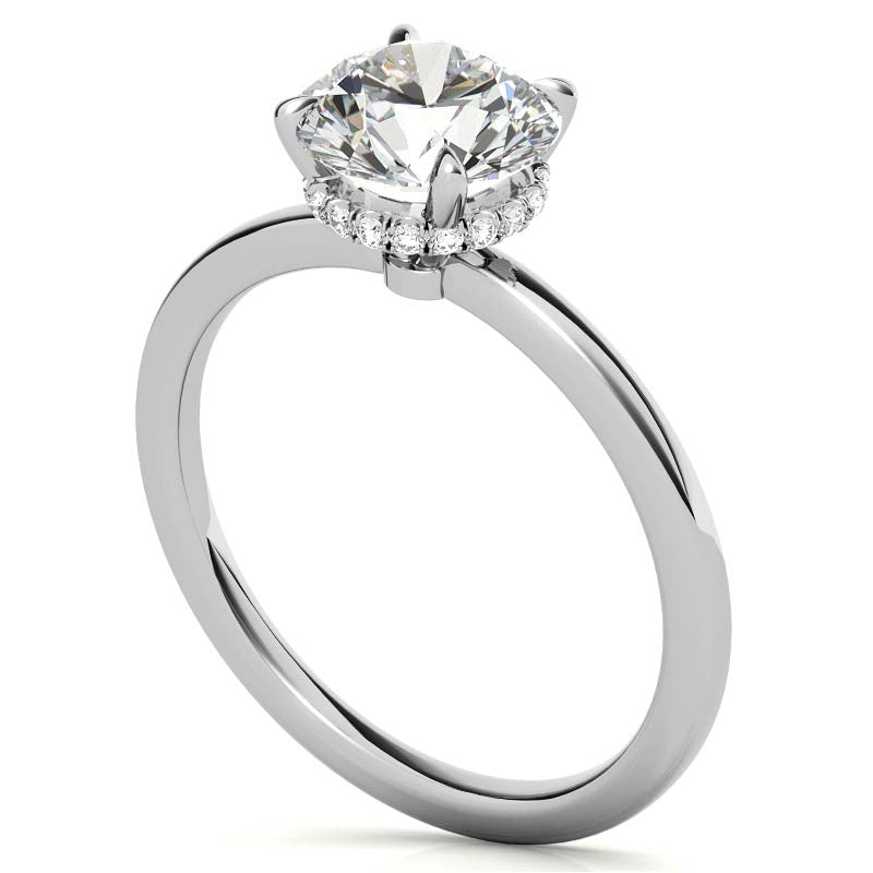 Diamond Collar 4-Prong Round Brilliant Moissanite Engagement Ring
