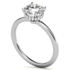 Diamond Collar 4-Prong Round Brilliant Moissanite Engagement Ring