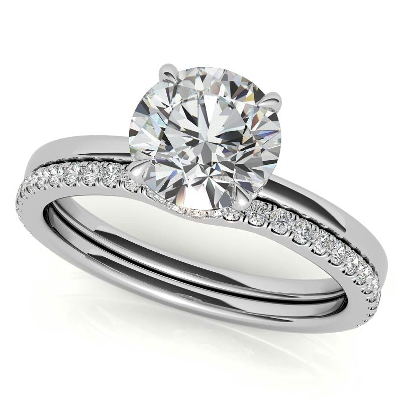 Diamond Collar 4-Prong Round Brilliant Moissanite Engagement Ring
