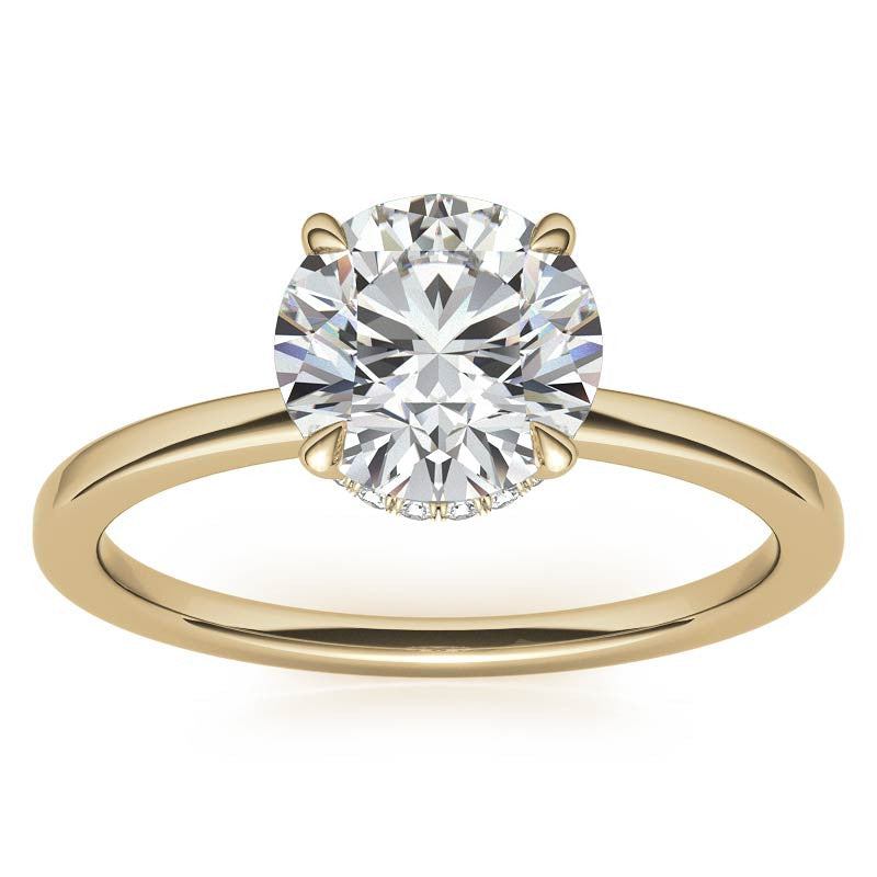 Diamond Collar 4-Prong Round Brilliant Moissanite Engagement Ring
