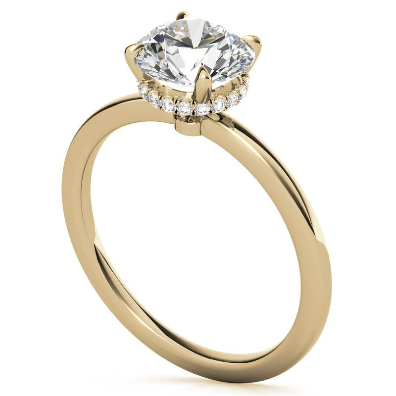 Diamond Collar 4-Prong Round Brilliant Moissanite Engagement Ring