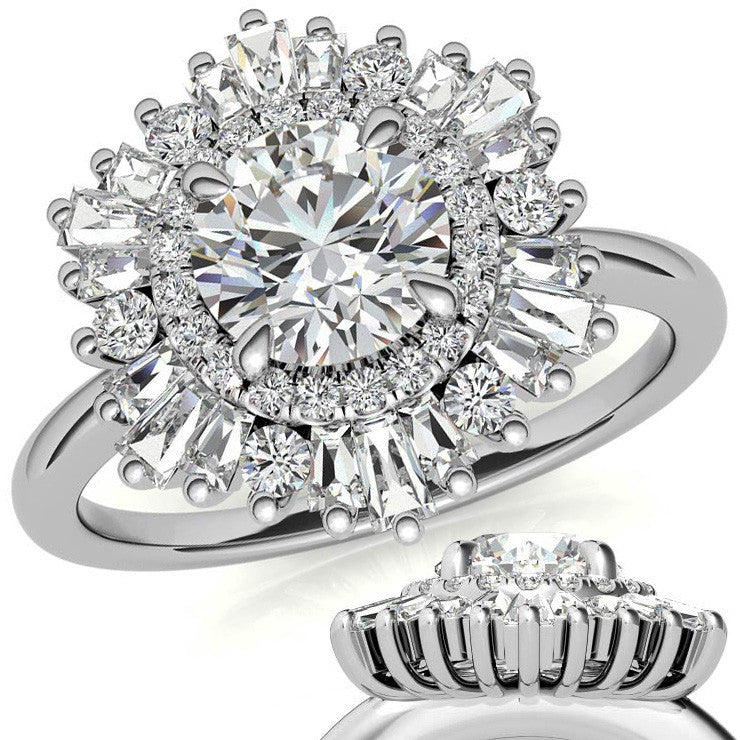 Round Brilliant Moissanite Art Deco Style Moissanite Engagement Ring