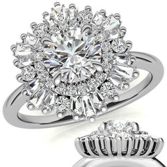 Round Brilliant Moissanite Art Deco Style Moissanite Engagement Ring