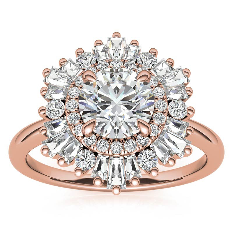 Round Brilliant Moissanite Art Deco Style Moissanite Engagement Ring