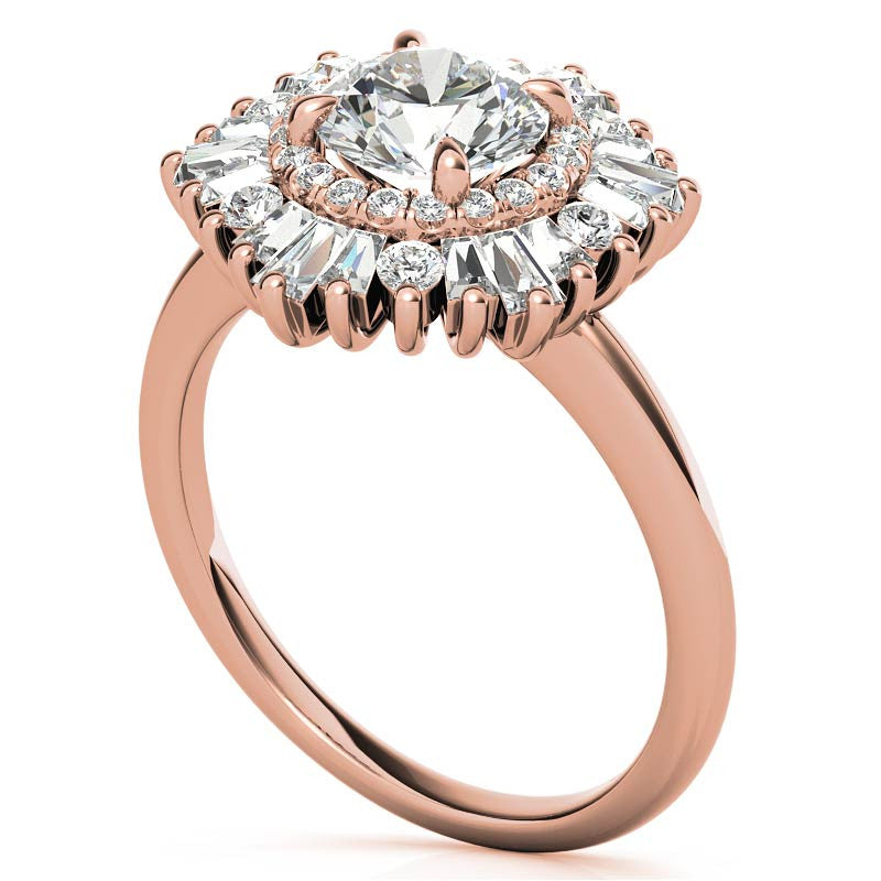 Round Brilliant Moissanite Art Deco Style Moissanite Engagement Ring