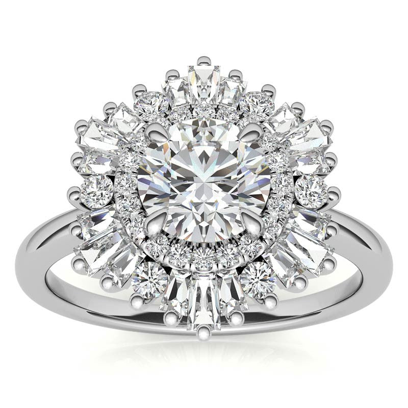 Round Brilliant Moissanite Art Deco Style Moissanite Engagement Ring