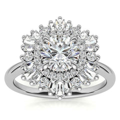 Round Brilliant Moissanite Art Deco Style Moissanite Engagement Ring