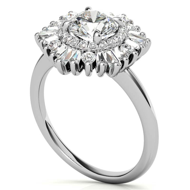 Round Brilliant Moissanite Art Deco Style Moissanite Engagement Ring