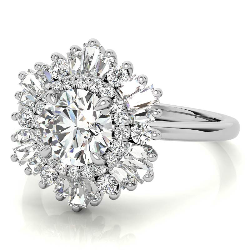 Round Brilliant Moissanite Art Deco Style Moissanite Engagement Ring