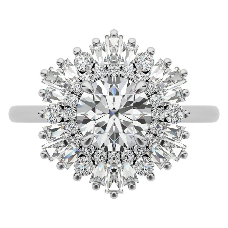Round Brilliant Moissanite Art Deco Style Moissanite Engagement Ring