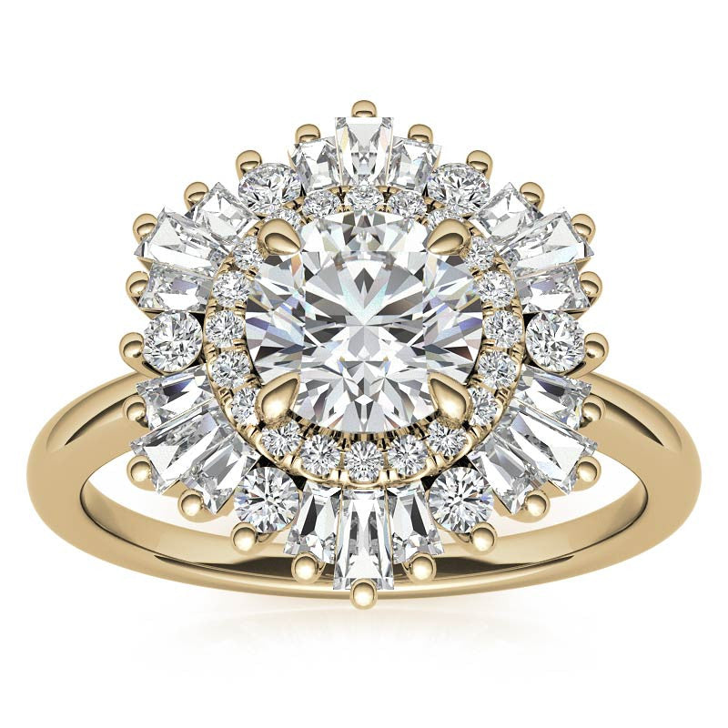 Round Brilliant Moissanite Art Deco Style Moissanite Engagement Ring