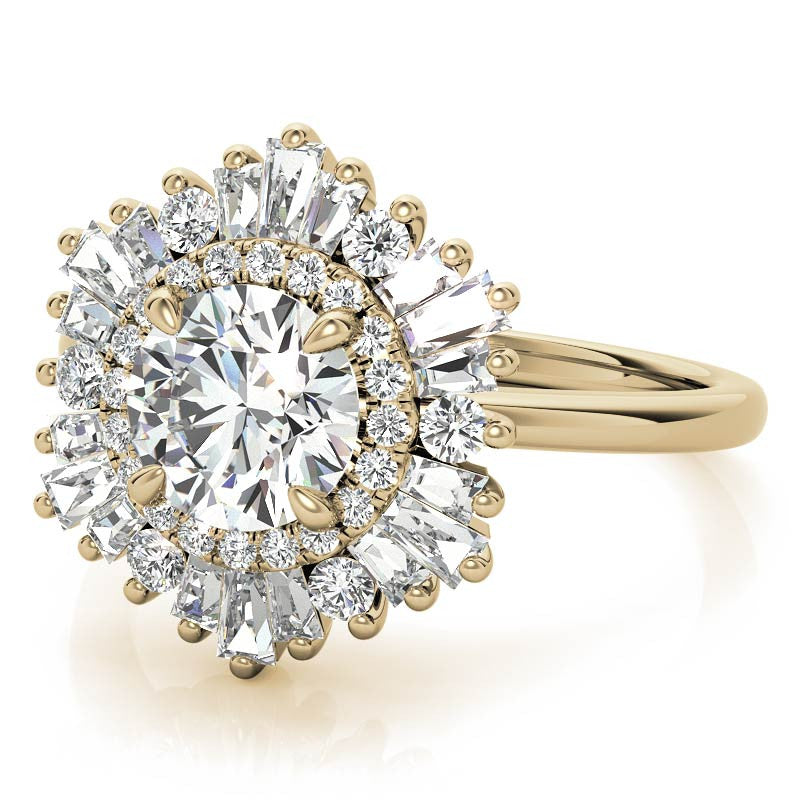 Round Brilliant Moissanite Art Deco Style Moissanite Engagement Ring