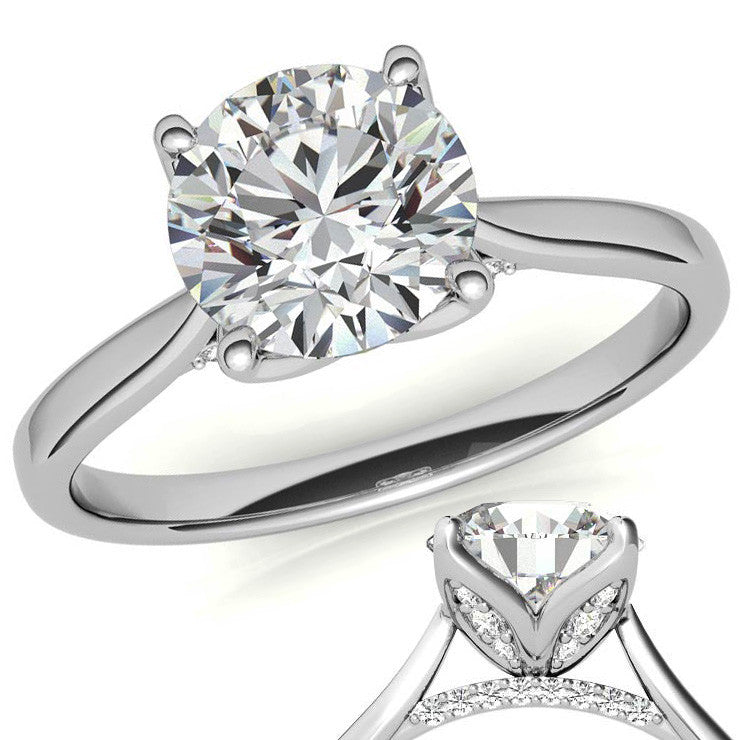Round Accented Tulip Moissanite Engagement Ring