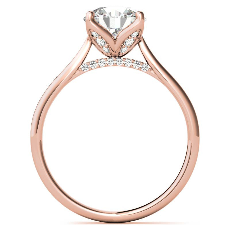Round Accented Tulip Moissanite Engagement Ring