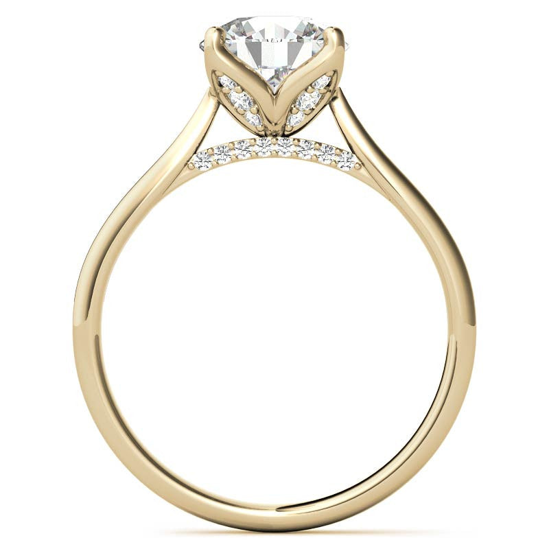 Round Accented Tulip Moissanite Engagement Ring
