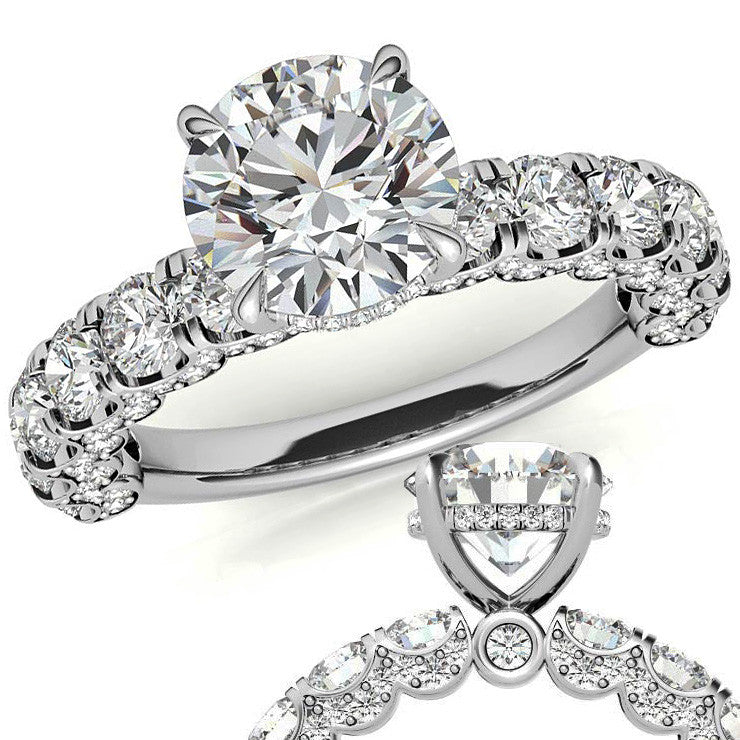 Round Pave Semi-Eternity Moissanite Engagement Ring