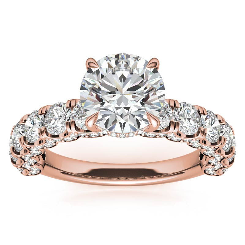 Round Pave Semi-Eternity Moissanite Engagement Ring