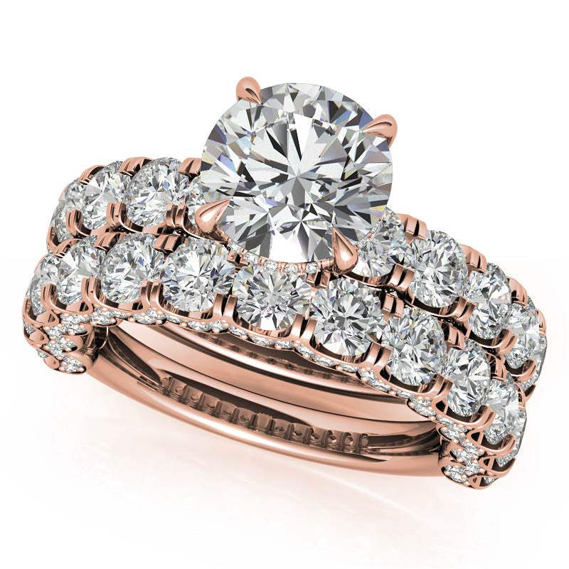 Round Pave Semi-Eternity Moissanite Engagement Ring
