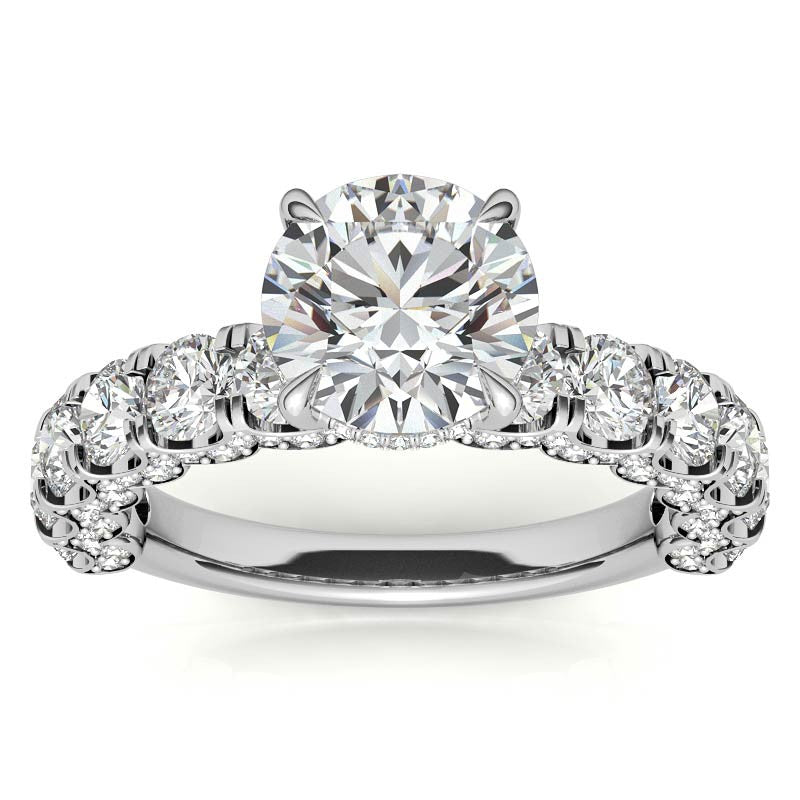Round Pave Semi-Eternity Moissanite Engagement Ring