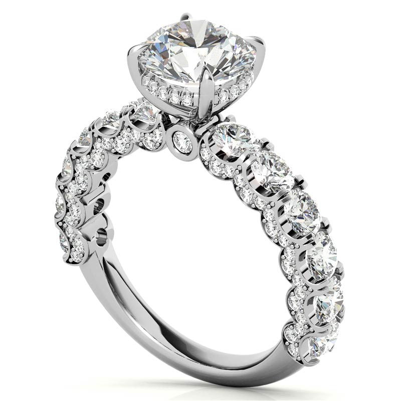 Round Pave Semi-Eternity Moissanite Engagement Ring