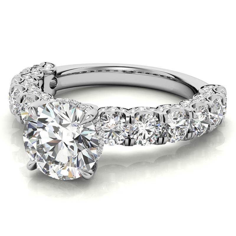 Round Pave Semi-Eternity Moissanite Engagement Ring