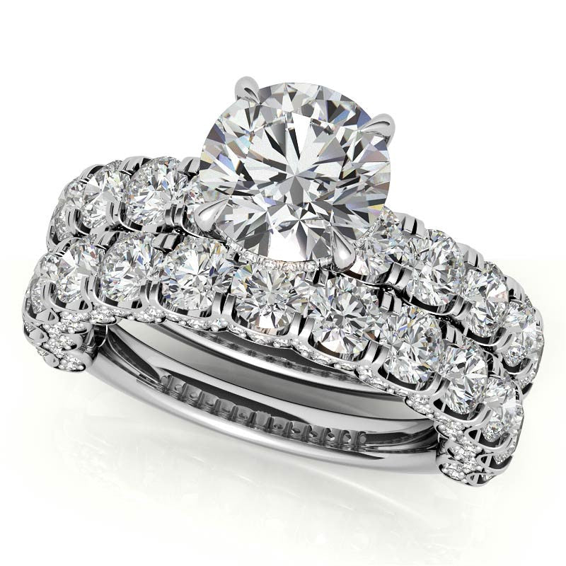 Round Pave Semi-Eternity Moissanite Engagement Ring