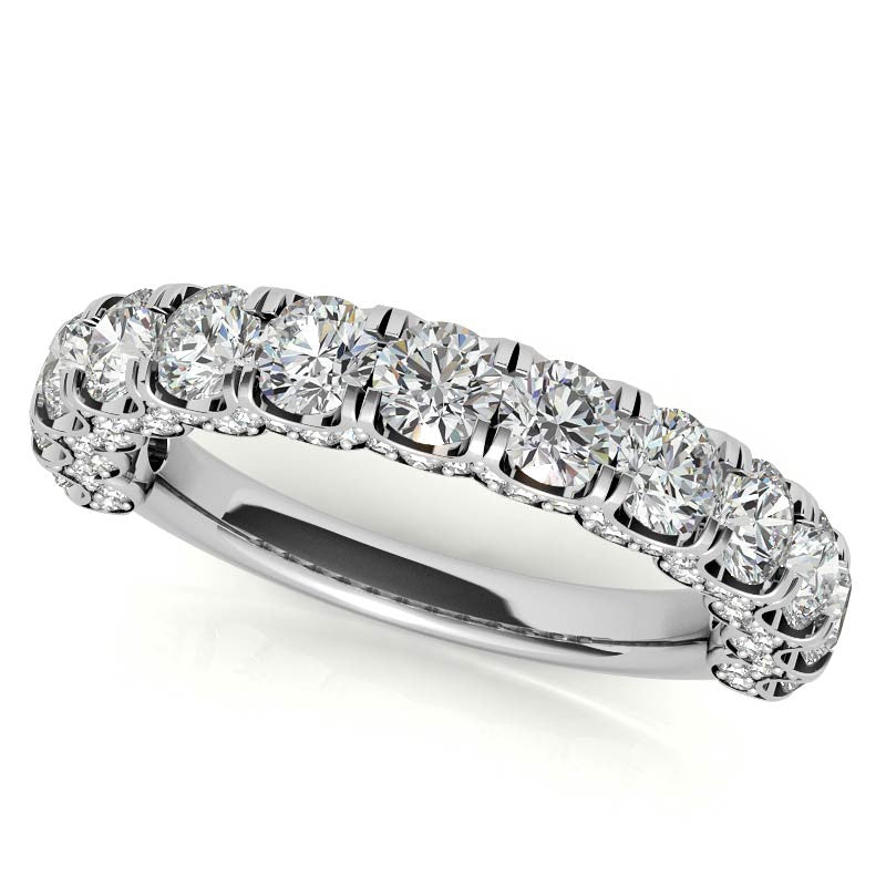 Round Pave Semi-Eternity Moissanite Engagement Ring