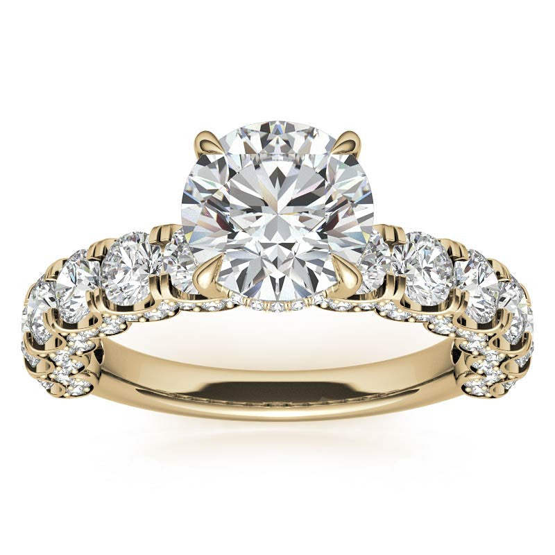 Round Pave Semi-Eternity Moissanite Engagement Ring